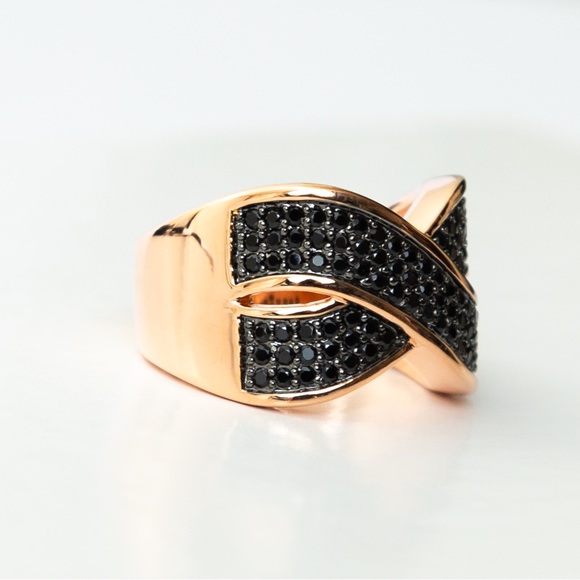 Bronzo Italia 1.5 cttw black spinel crossover statement ring rose gold tone 10 - Picture 5 of 16